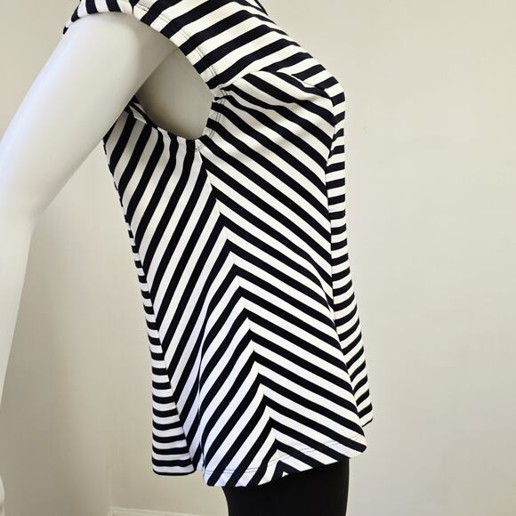 CAbi Knit Top Size M Illusion Black White Stripe Short Sleeve French Terry #6337 - Picture 5 of 8